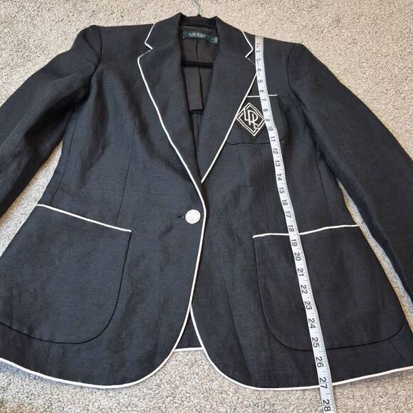 Lauren Ralph Lauren Monogram Linen-Blend Blazer Black Size 6 - Picture 4 of 9